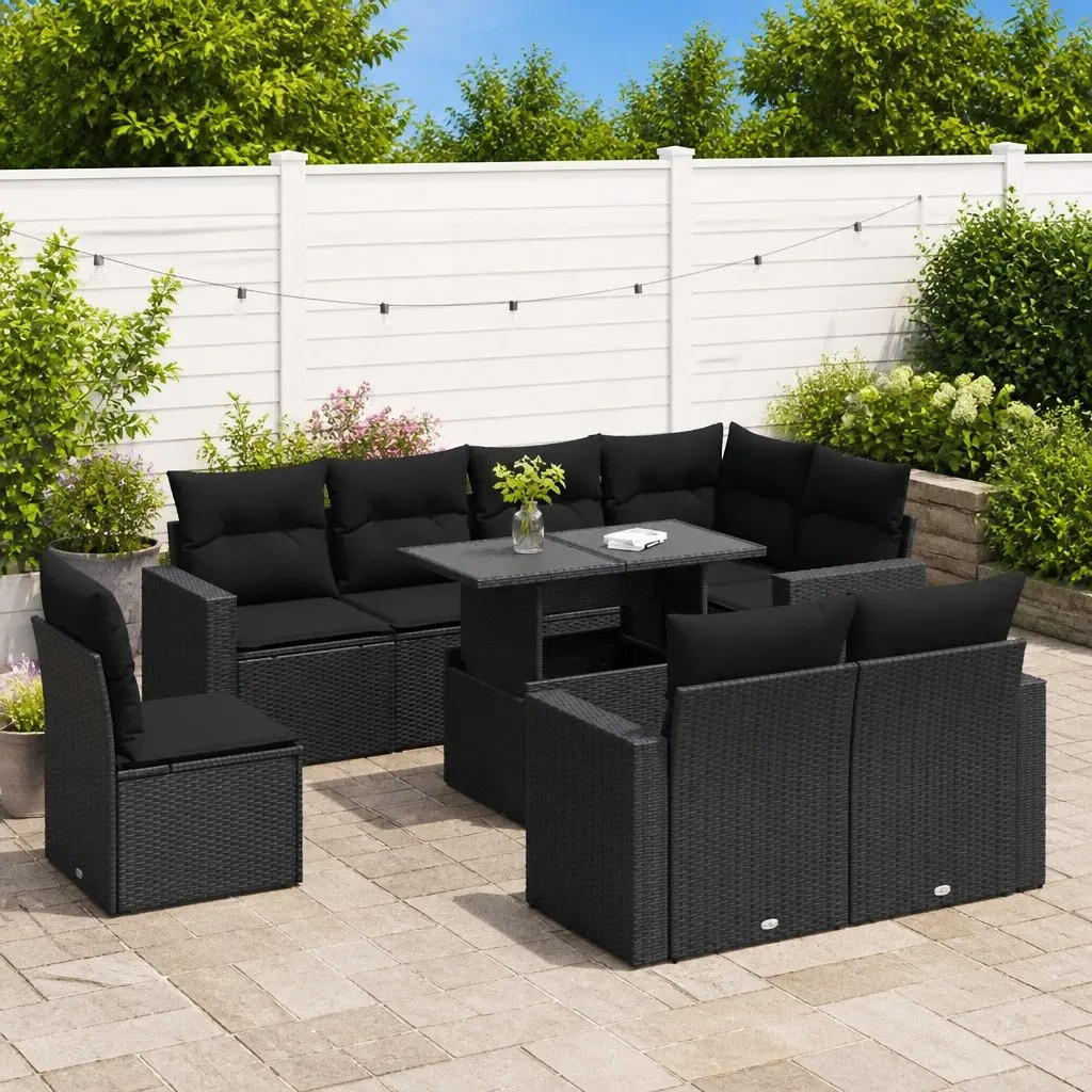 Garden Sofa Set PE Rattan 9 Piece Outdoor Patio Furniture Black