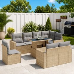 Durable 9 Piece Outdoor Garden Sofa Set with Beige Cushions