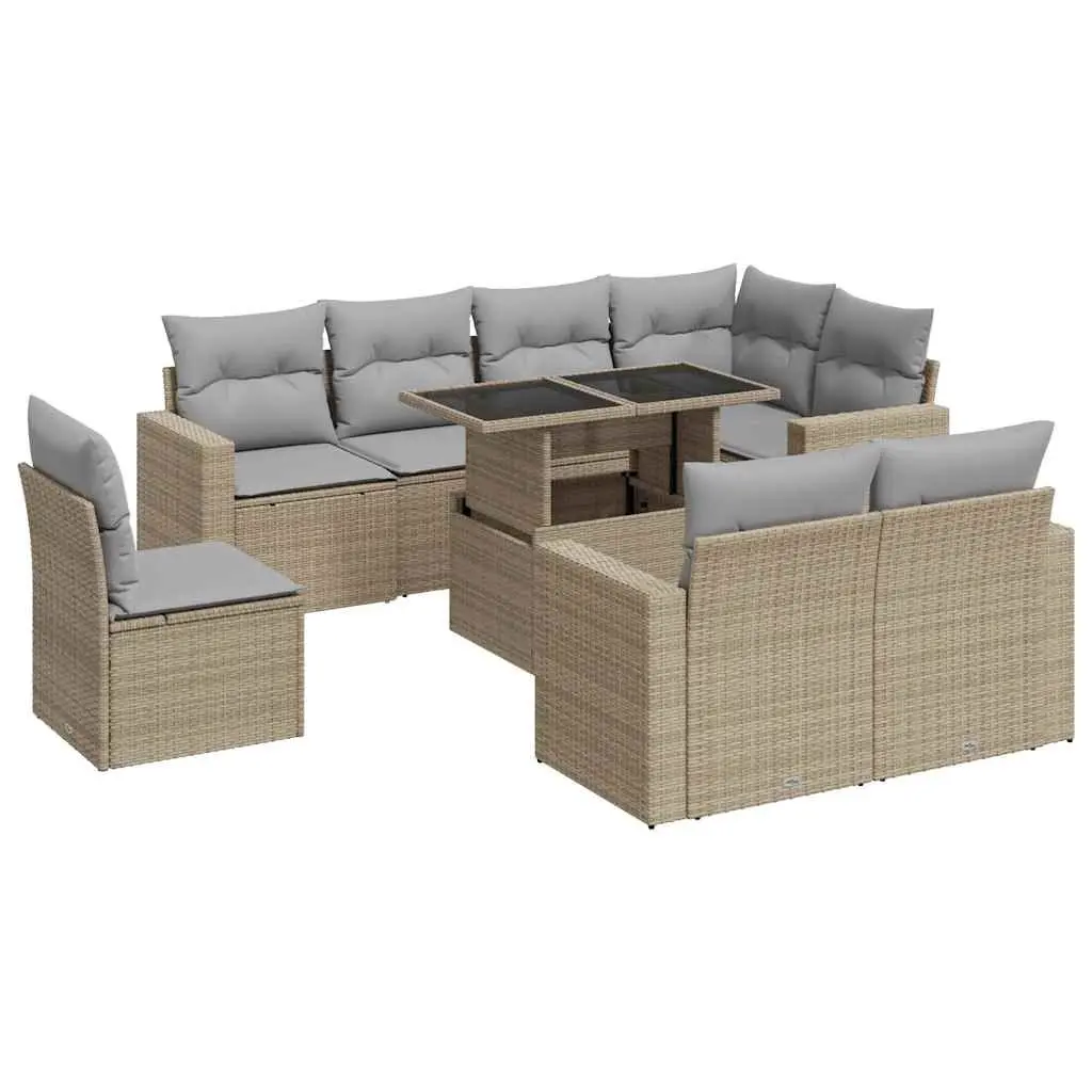 9 Piece Patio Furniture Set PE Rattan Powder-Coated Steel Frame Beige