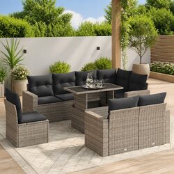 Superior 9 Piece Grey Poly Rattan Garden Sofa Set