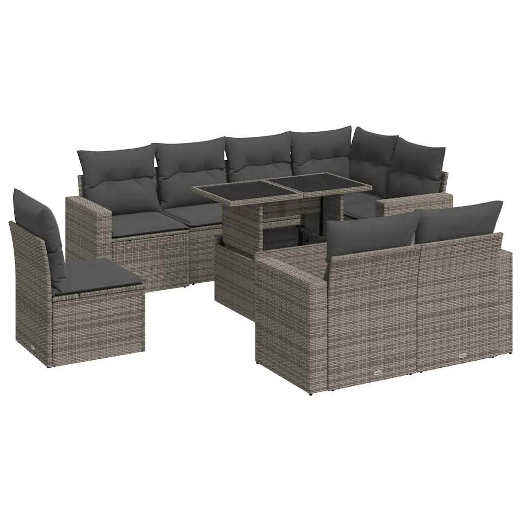 9 Piece Grey Poly Rattan Garden Sofa Set
