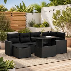 7-Piece Outdoor Patio Sofa Set with Cushions Storage Black