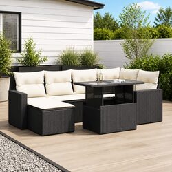 Sturdy 7 Piece Black Poly Rattan Garden Sofa Set