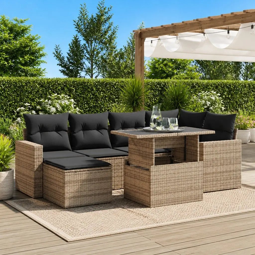Garden Sofa Set Poly Rattan 7 Piece Outdoor Furniture Grey Patio Sectional Sofa