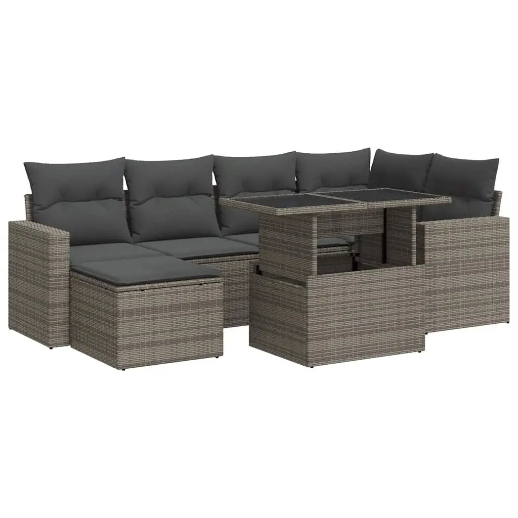 Garden Sofa Set Poly Rattan 7 Piece Outdoor Furniture Grey Patio Sectional Sofa