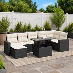 Premium 8-Piece Black Poly Rattan Garden Sofa Set