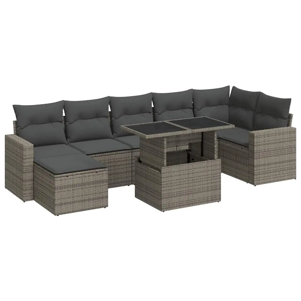 Garden Sofa Set PE Rattan 8 Piece Grey Outdoor Furniture