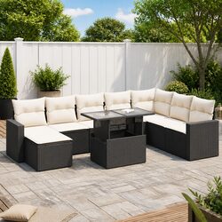 High-Quality 9 Piece Black Rattan Garden Sofa Set
