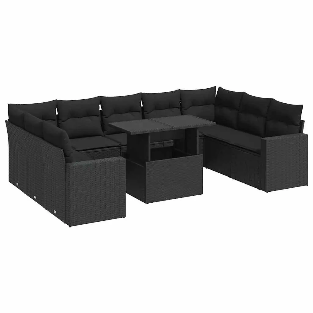 Garden Sofa Set PE Poly Rattan 10 Piece Outdoor Furniture Black
