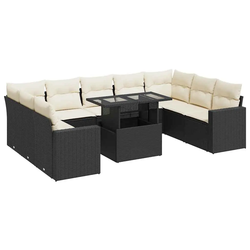 10 Piece Garden Sofa Set PE Rattan Steel Frame Black Outdoor Furniture