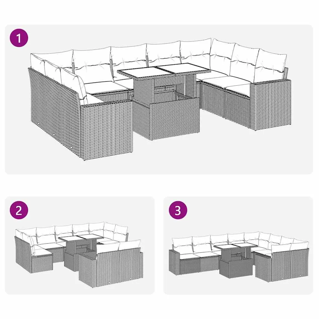 Beige Poly Rattan 10 Piece Outdoor Garden Sofa Set