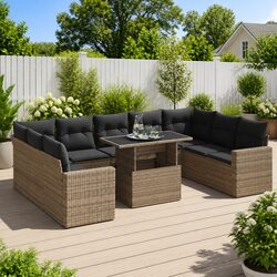 High-Quality Garden Sofa Set 10 Piece Grey Poly Rattan