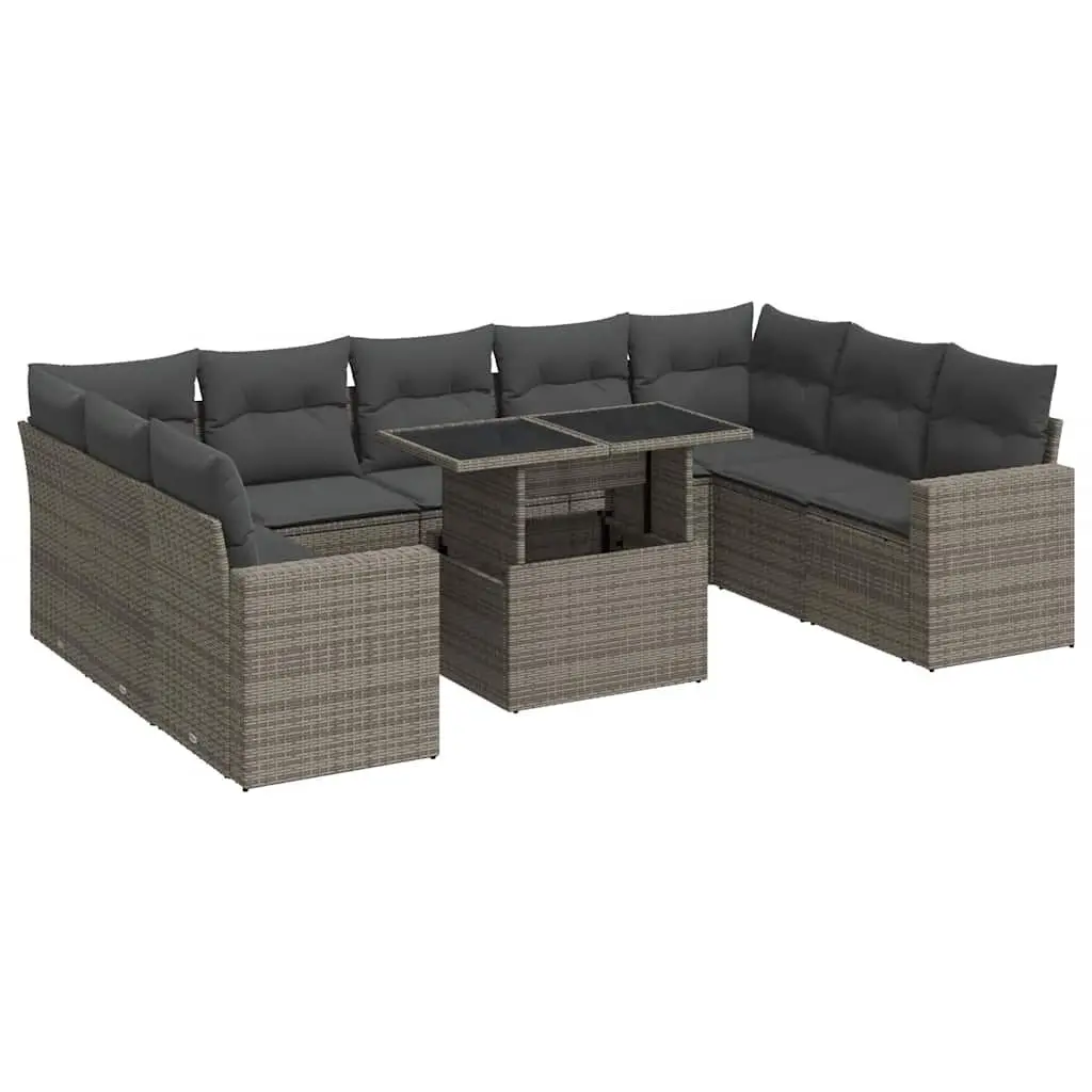 Garden Sofa Set PE Rattan 10 Piece Outdoor Furniture Grey Patio Sectional