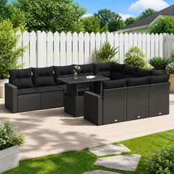 Durable 11-Piece Garden Sofa Set with Black Poly Rattan