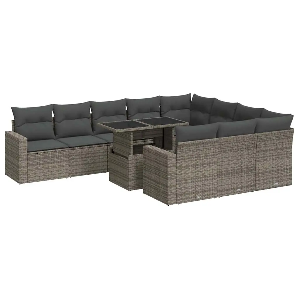11-Piece Grey Poly Rattan Garden Sofa Set
