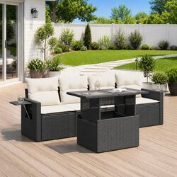 5-Piece Black Poly Rattan Garden Sofa Set