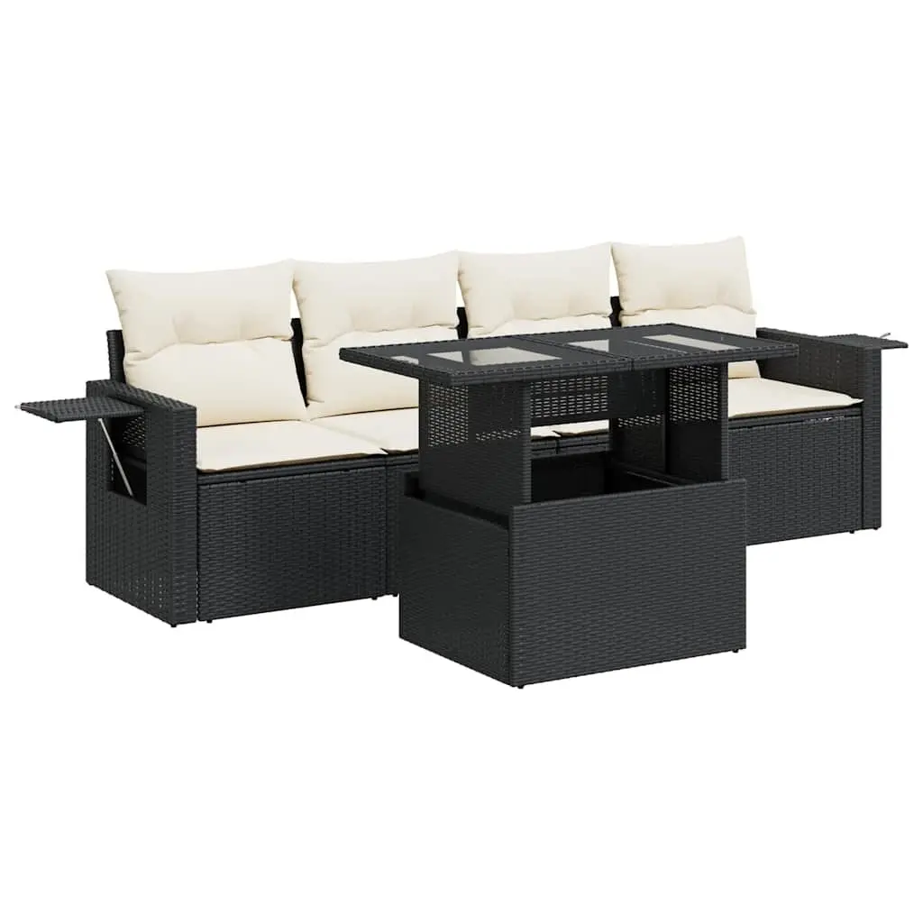 Garden Sofa Set PE Rattan 5 Piece Outdoor Furniture Black