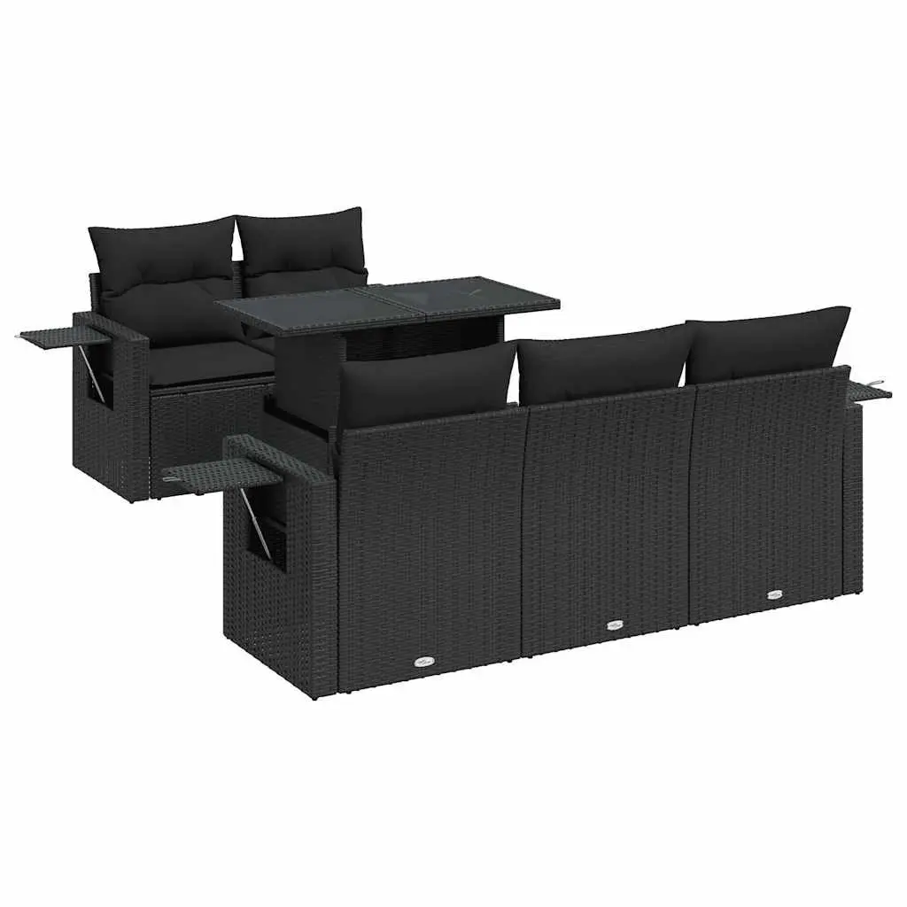 Garden Sofa Set Poly Rattan 6 Piece Outdoor Furniture Black