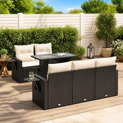 Premium 6-Piece Black Poly Rattan Garden Sofa Set