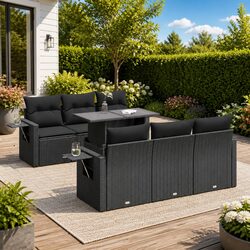Durable 7 Piece Garden Sofa Set with Cushions - Black