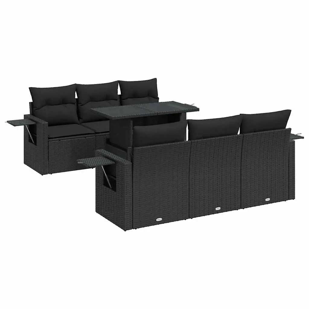 7 Piece Garden Sofa Set PE Rattan Black with Cushions