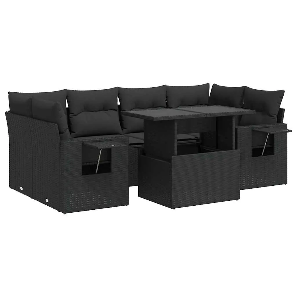 7 Piece Garden Sofa Set PE Rattan Black Outdoor Patio Furniture