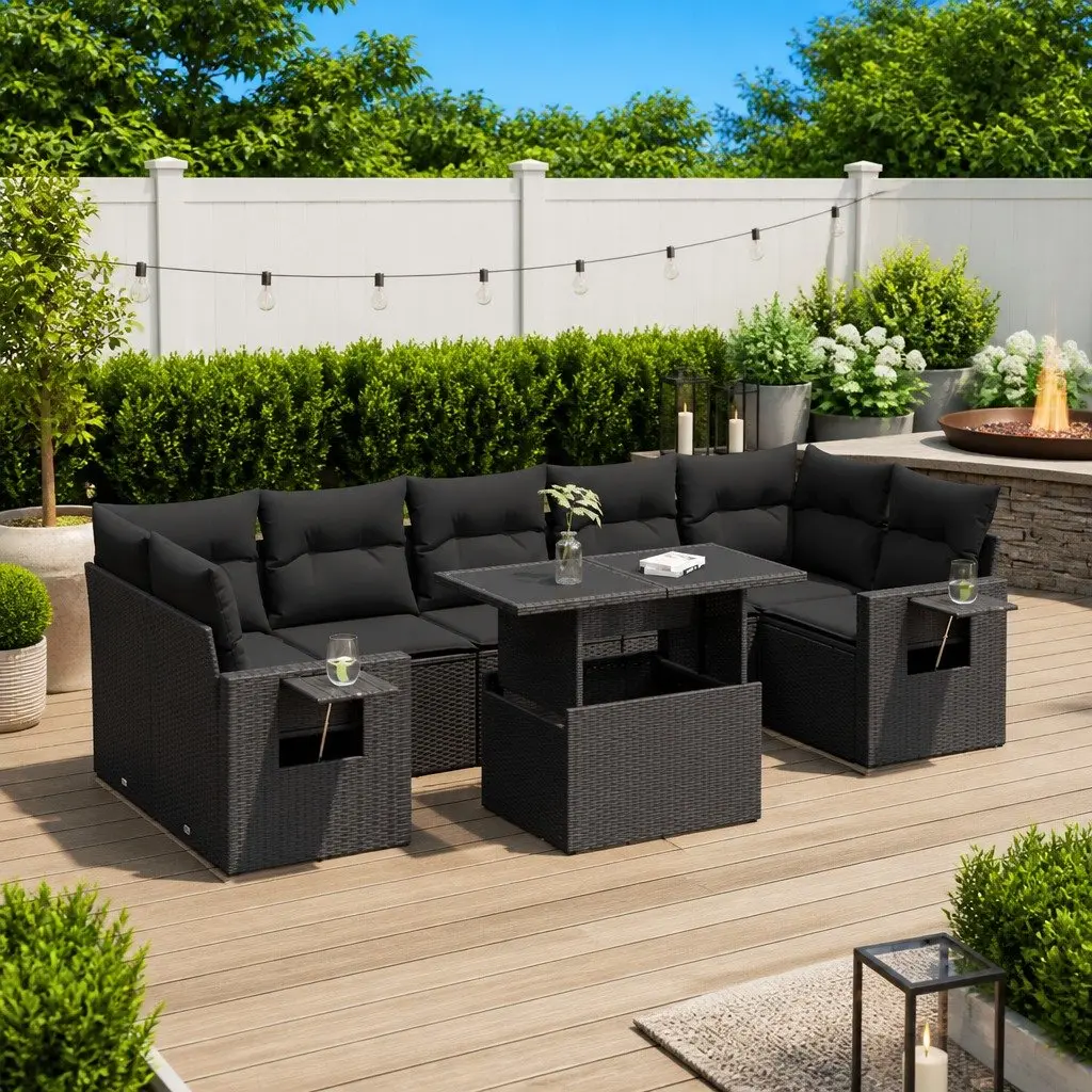 8 Piece Garden Sofa Set with Storage and Adjustable Table