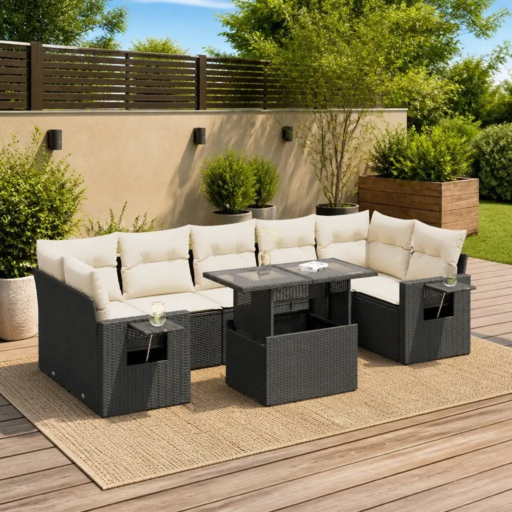 Garden Sofa Set PE Rattan 8 Piece Outdoor Furniture Patio Black with Cushions