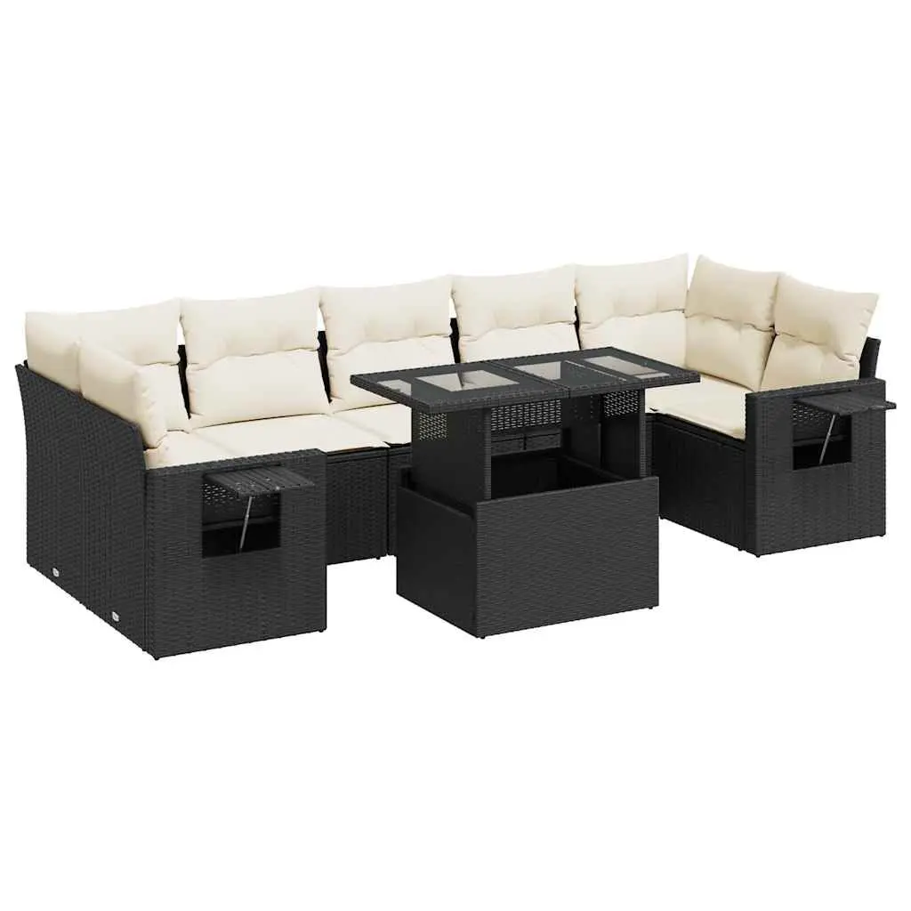 Garden Sofa Set PE Rattan 8 Piece Outdoor Furniture Patio Black with Cushions