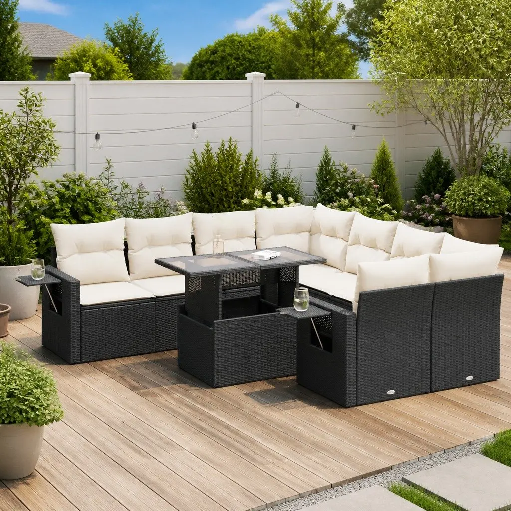 9-Piece Poly Rattan Garden Sofa Set with Storage