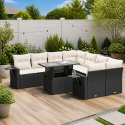 9-Piece Poly Rattan Garden Sofa Set with Storage