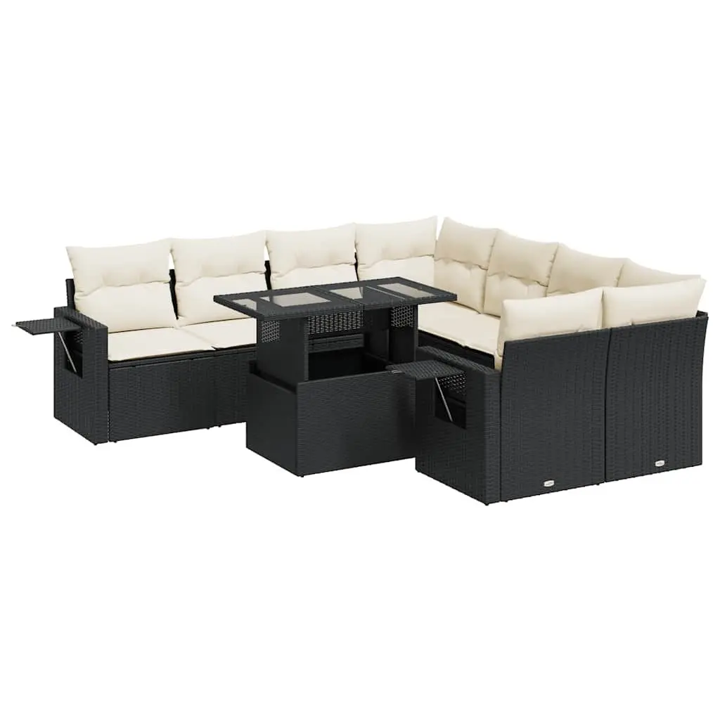 9-Piece Poly Rattan Garden Sofa Set with Storage