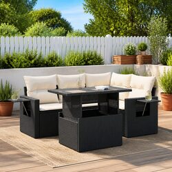 5-Piece Black Outdoor Sofa Set with Storage Compartments