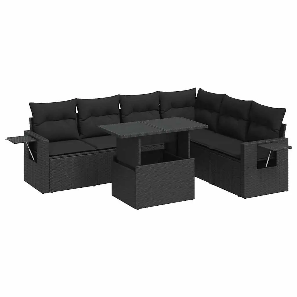 7 Piece Garden Sofa Set PE Rattan Powder-coated Steel Black Outdoor Furniture