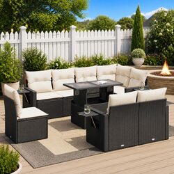 Durable 9 Piece Garden Sofa Set with Cushions in Black