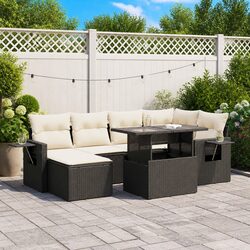 7 Piece Black Poly Rattan Garden Sofa Set with Storage