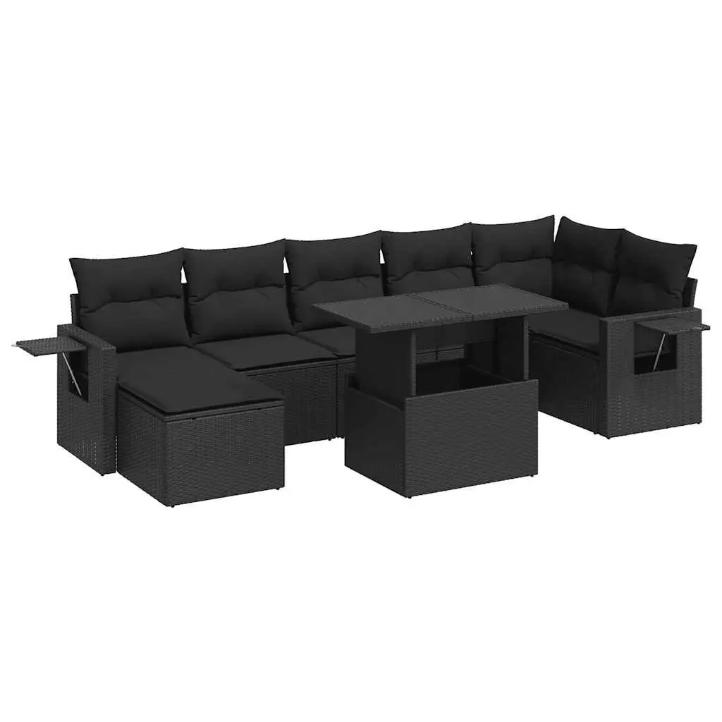 Garden Sofa Set PE Rattan 8 Piece Outdoor Furniture Black Patio Lounger