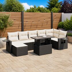Durable 8 Piece Garden Sofa Set with Cushions in Black