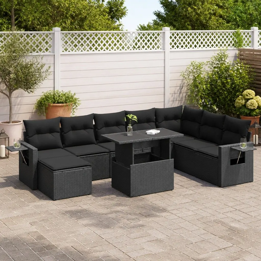 Garden Sofa Set PE Rattan 9 Piece Outdoor Furniture Black