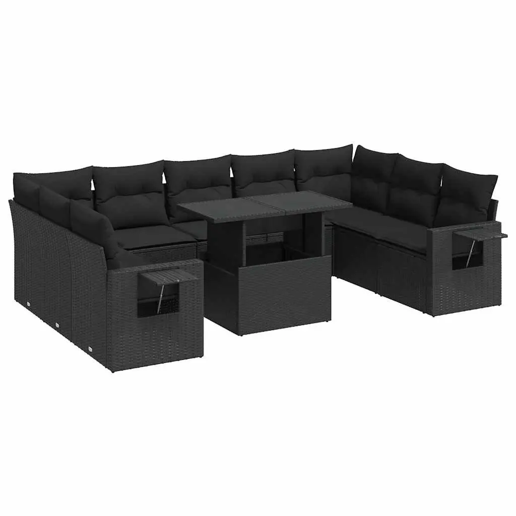 Garden Sofa Set PE Rattan 10 Piece Outdoor Furniture Patio Lounge Black
