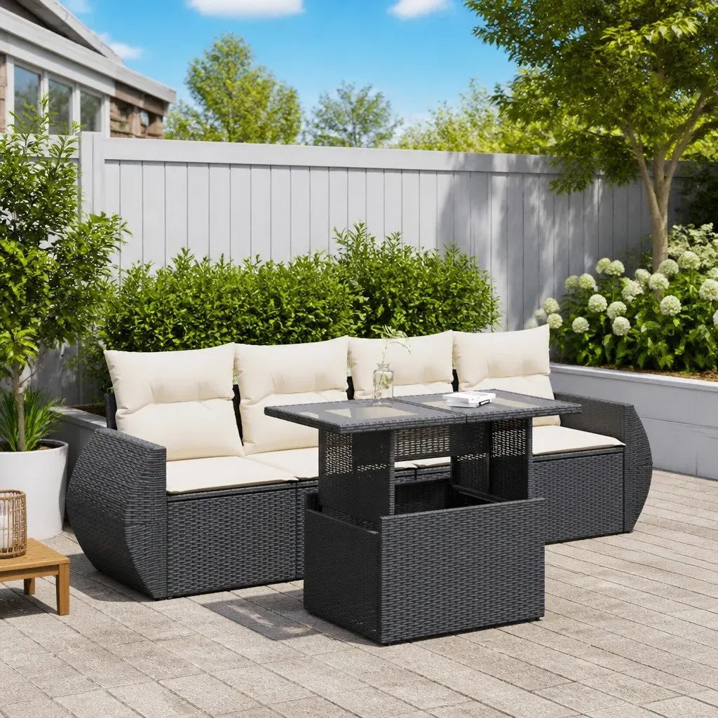 5 Piece Outdoor Sofa Set with Adjustable Table and Storage