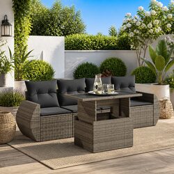 Durable 5 Piece Garden Sofa Set in Grey Poly Rattan