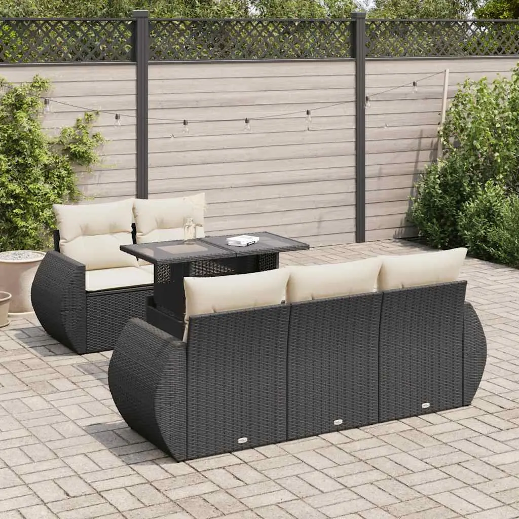 Garden Sofa Set PE Rattan 6 Piece Outdoor Furniture Black