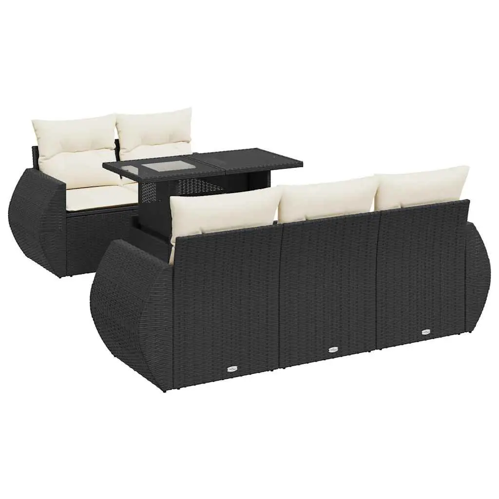 Garden Sofa Set PE Rattan 6 Piece Outdoor Furniture Black