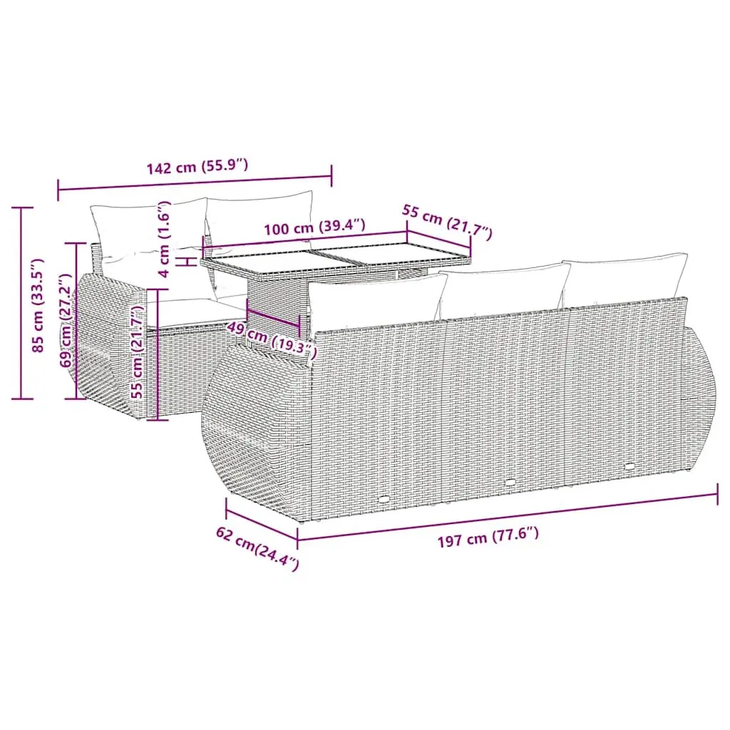 Garden Sofa Set PE Rattan 6 Piece Outdoor Furniture Black