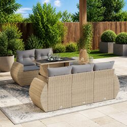 Beige 6-Piece Outdoor Garden Sofa Set with Storage