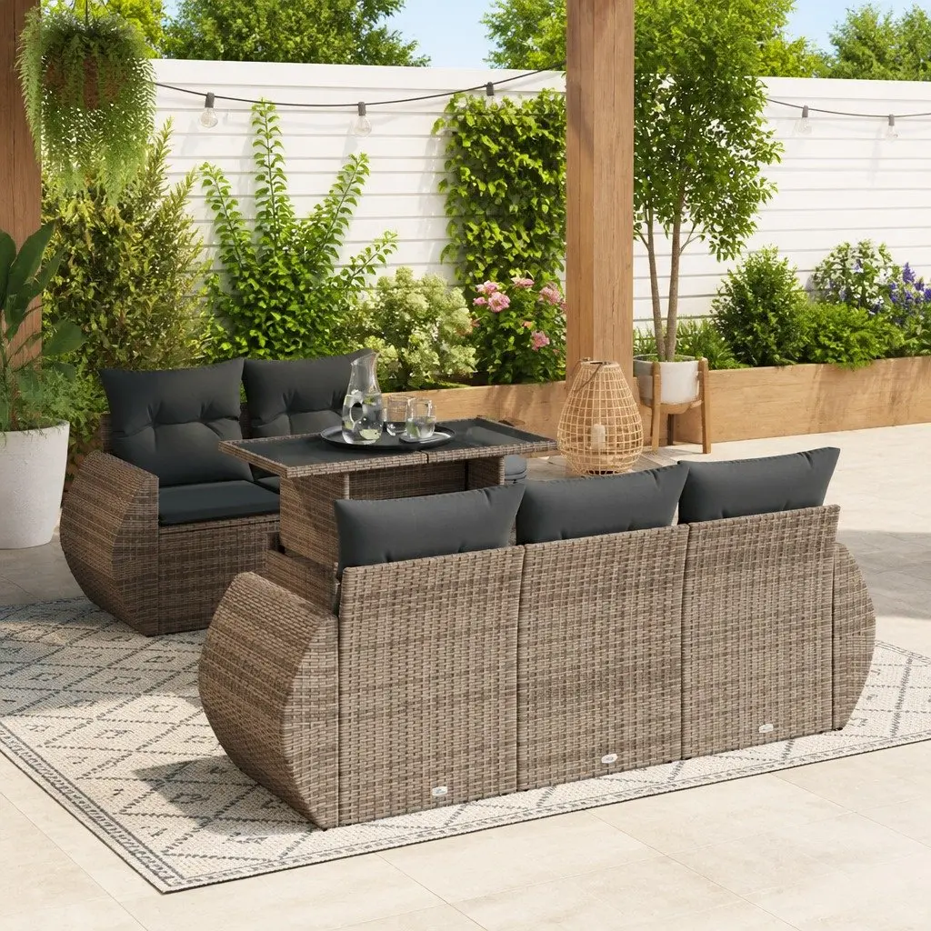 6-Piece Grey Poly Rattan Garden Sofa Set