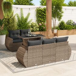 Premium 6-Piece Grey Poly Rattan Garden Sofa Set