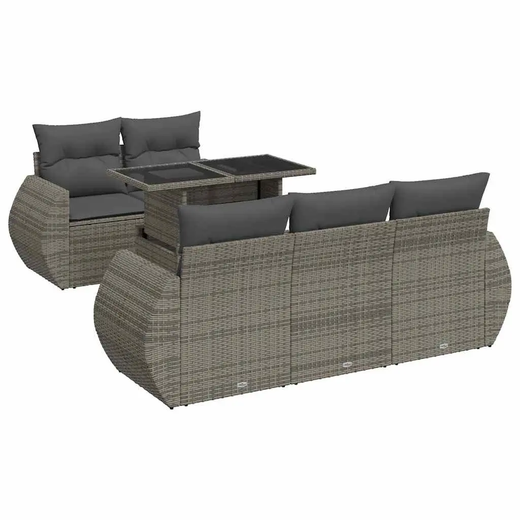 6-Piece Grey Poly Rattan Garden Sofa Set