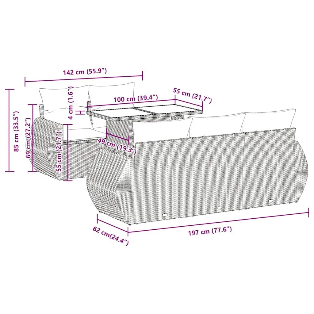 6-Piece Grey Poly Rattan Garden Sofa Set